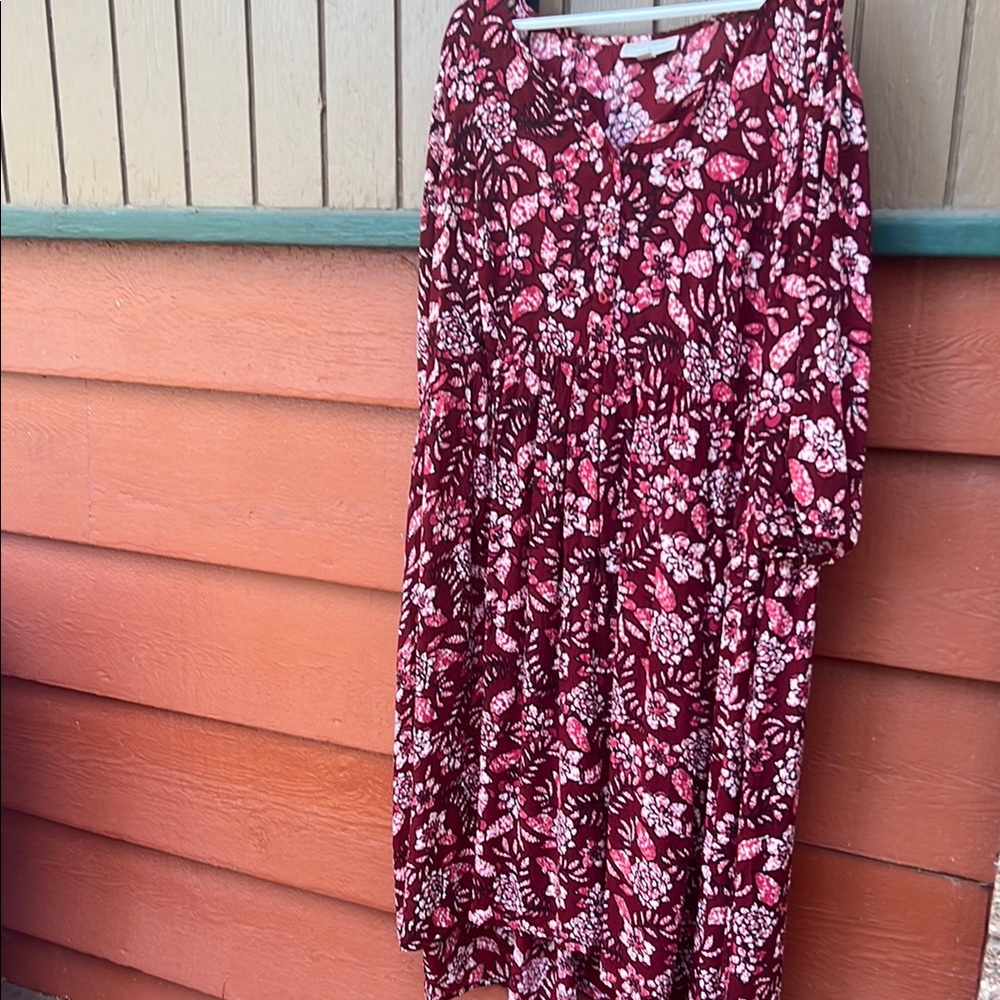 Woman Within Red Smocked Tiered Midi Dress